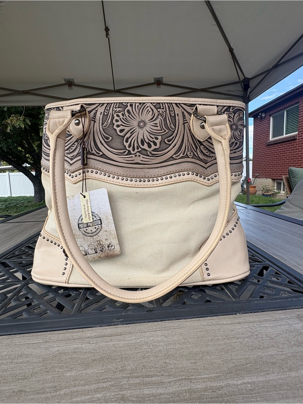 Trinity Cream Tooled Floral Conceal Carry Shoulder bag